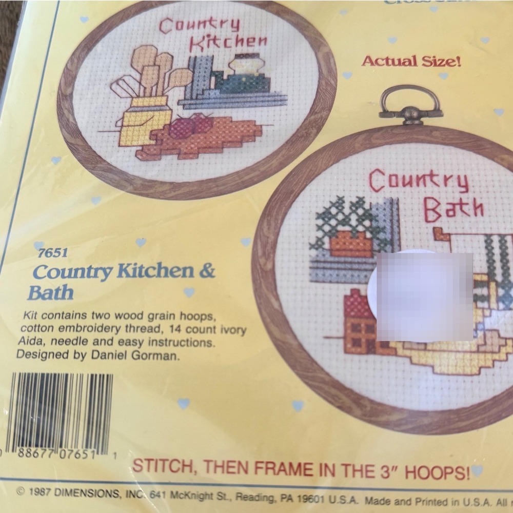 Vintage 1987 Dimensions Stitchables Country Kitchen Bath Cross Stitch Kit 3"